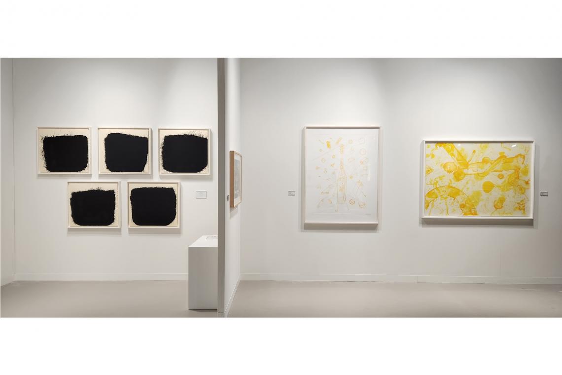 Art Basel Miami Beach 2023 installation view Richard Serra Notebook Drawings 2023, Analia Saban Electric Toothbrush (One Continuous Line), Sam Francis Beaudelaire