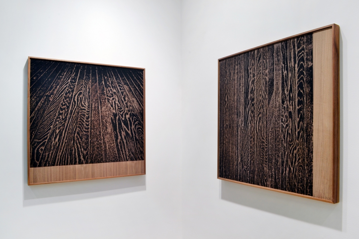 Analia Saban, Wooden Floor on Wood (One-Point Perspective), 2017; Wooden Floor on Wood (Vertical), 2017.