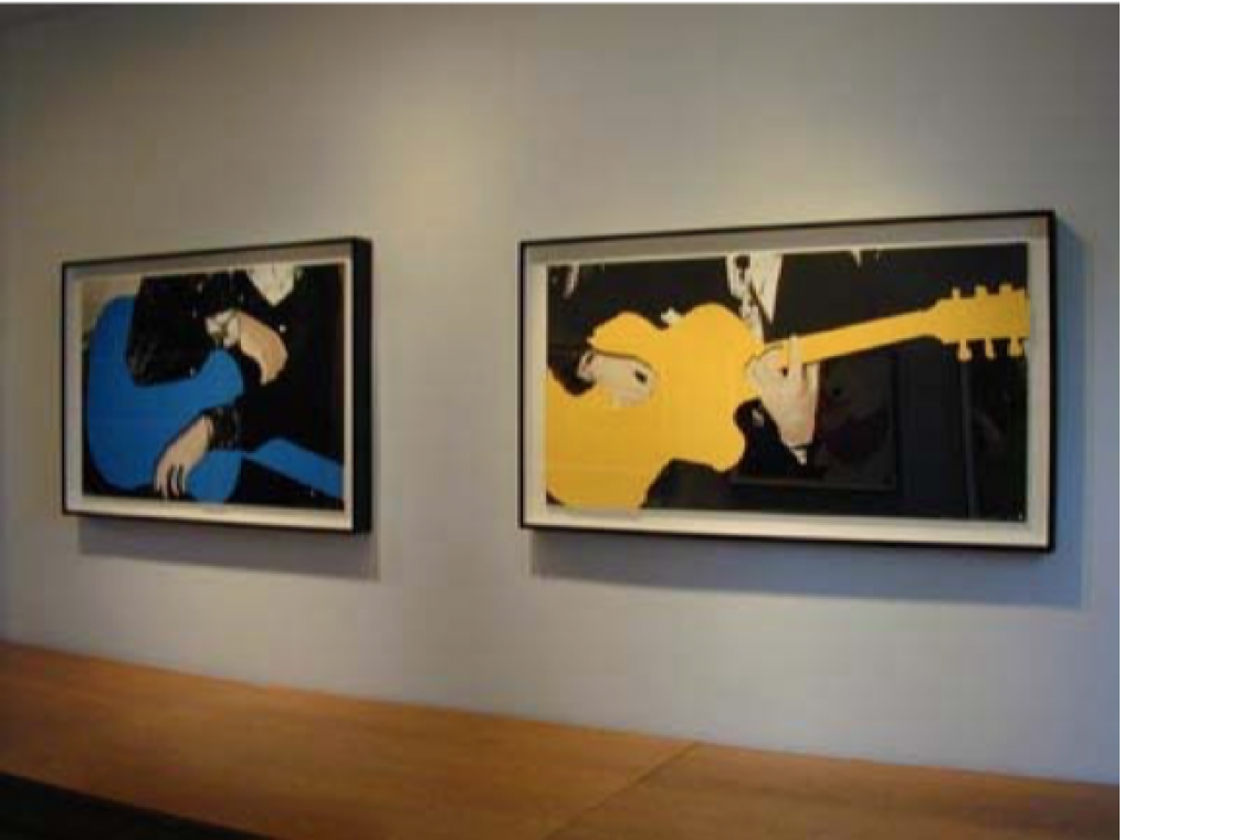 Left to right: John Baldessari, Person with Guitar (Blue), 2004; Person with Guitar (Yellow), 2004