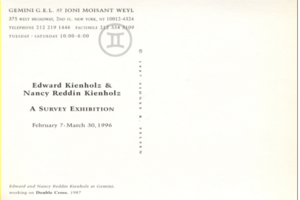 Kienholz Announcement Card 1996