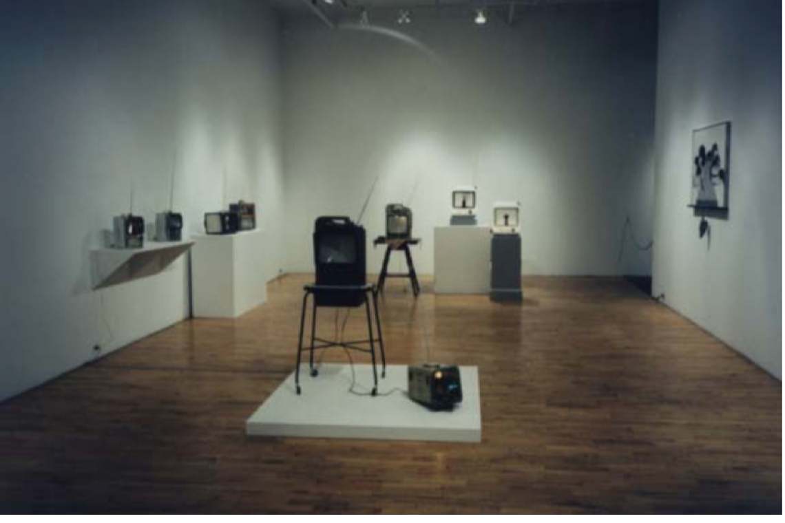 Left to right: Edward and Nancy Kienholz, The Opti-Can Royale, 1977; The Econo- Can, 1977; The Billionaire Deluxe, 1977; The Block Head, 1981; The Jerry Can Standard, 1981; The Same Old Shoe, 1984; Stadtsparkasse Opladen, 1981; Double Cross, 1987; Double 