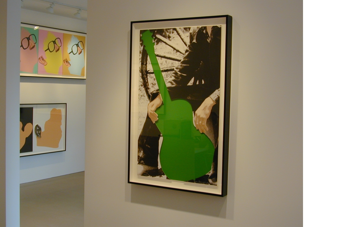 Left to right: John Baldessari, Noses & Ears, Etc.: Two Profiles, One with Nose (B&W); One with Ear (B&W), 2006; Person with Guitar, 2004