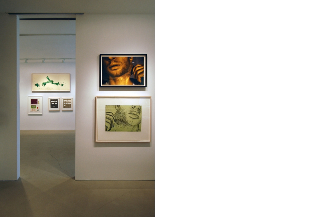 Left to Right: Claes Oldenberg – Notes (Kassel), 1968; Susan Rothenberg – Jim's Splat, 2003; Ed Ruscha – Stick Up, 2007; Listen If You Ever Tell, 2007; Bruce Nauman – Neck Pull from Infrared Outtakes, 2006; Soft Ground Etchning – Green, 2007