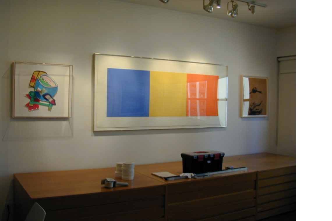 From Right to Left: Elizabeth Murray, Radish 2001, Ellsworth Kelly, Blue Yellow Red 2000, Susan Rothenberg, Uncorked 2003