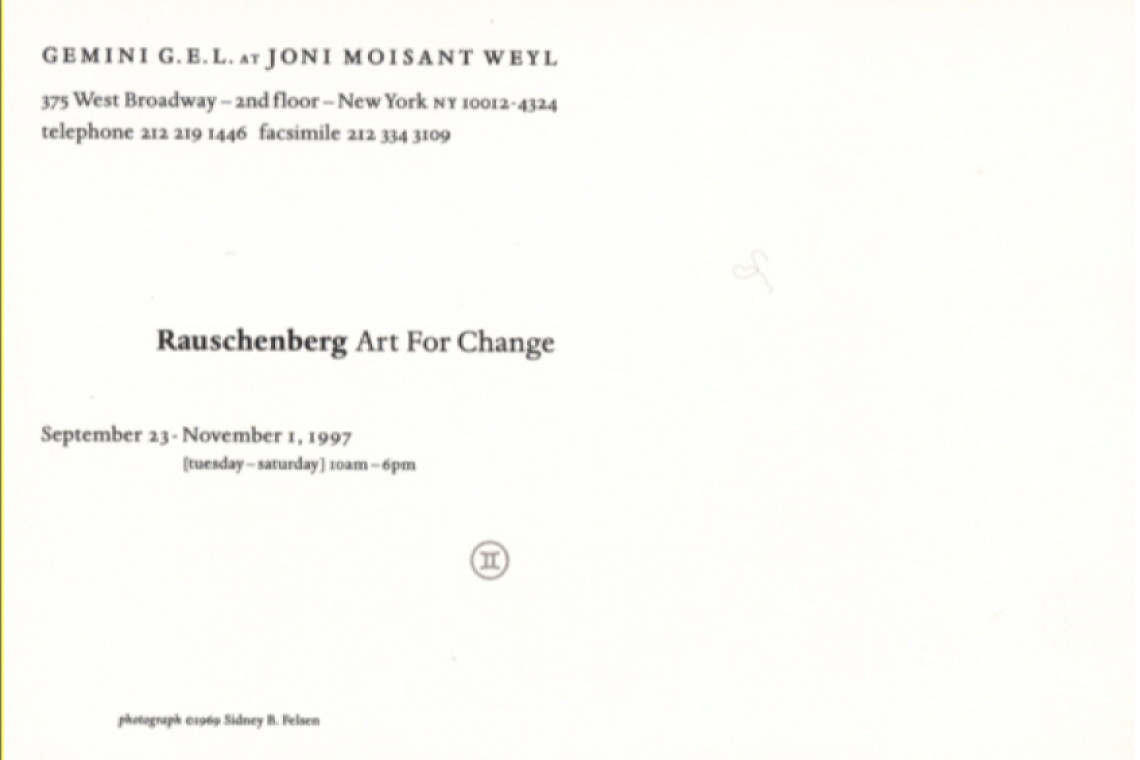 Rauschenberg Art for Change Announcement Card