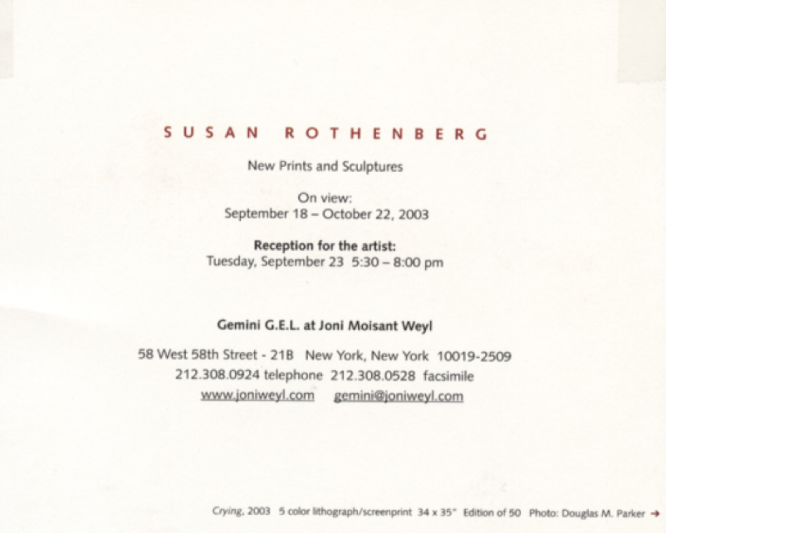 Susan Rothenberg Announcement Card 2003