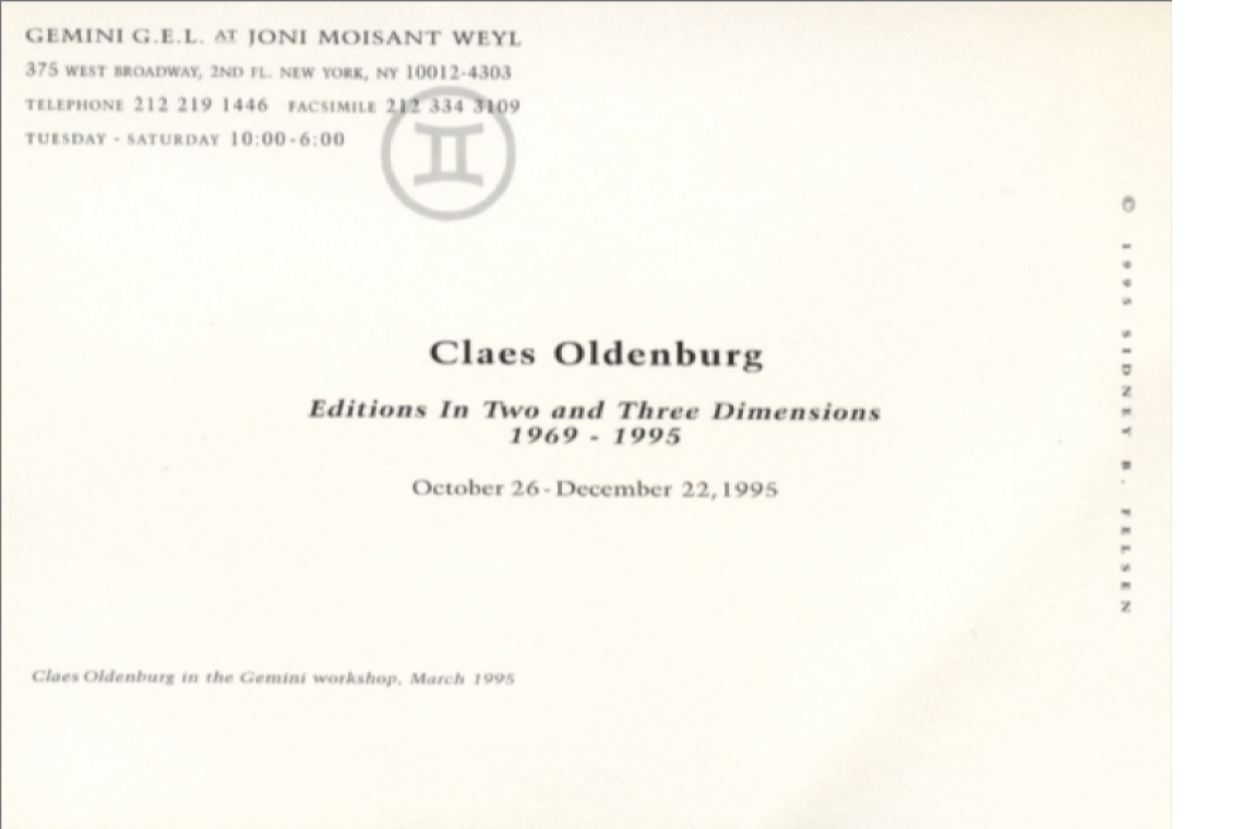 Claes Oldenburg Announcement Card 1995