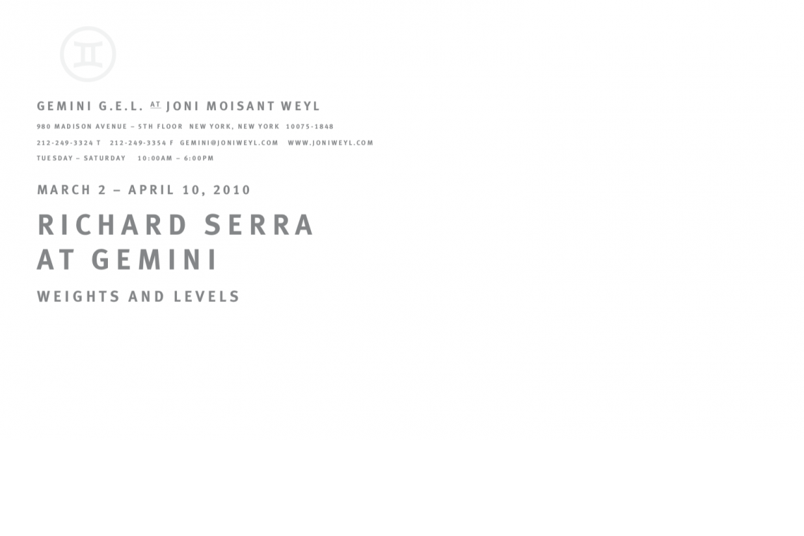 Richard Serra Weights and Levels (2010) Announcement Card