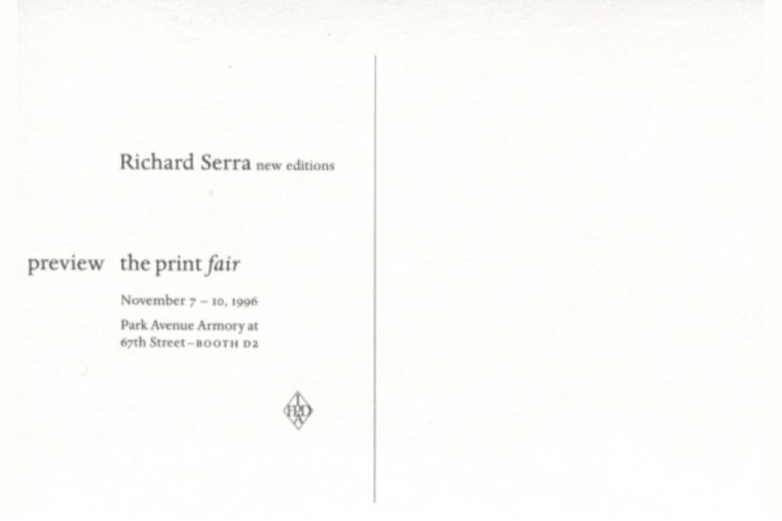 Richard Serra 1996 Announcement Card