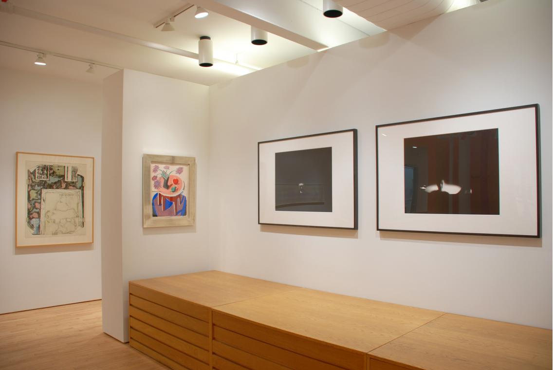 Jasper Johns, Untitled, 1992; David Hockney, Flowers, Apple & Pear on a Table, 1986; Ann Hamilton, script j, 2008;  Ann Hamilton, face...mr. innui, 2003; Ann Hamilton, face...bobby, 2003