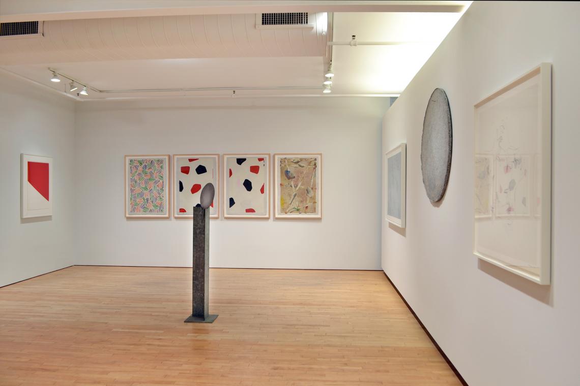 Ellsworth Kelly, Red Curve, 2000; Jasper Johns, Four Panels From Untitled 1972, 1974; Isamu Noguchi, Lady Mirror, 1983; Ann Hamilton, warp & weft II, 2007; Franz West, Honeymoon, 2012;  Bruce Nauman, Untitled (from "Fingers and Holes" series), 1994  