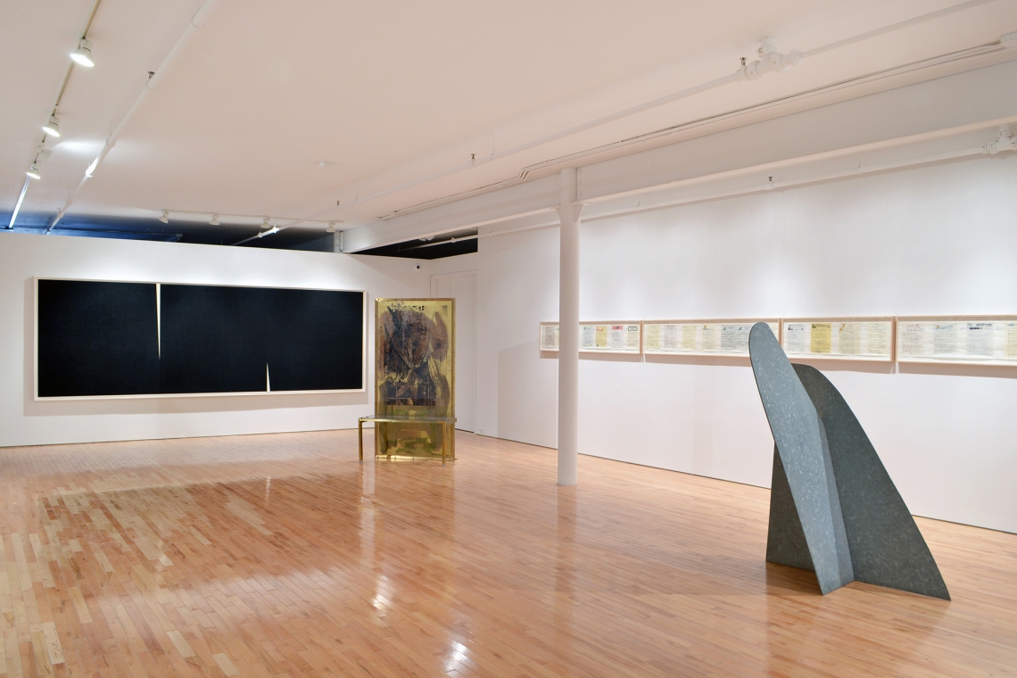 Richard Serra, Double Rift V, 2014; Robert Rauschenberg, Borealis Shares II, 1990; Allen Ruppersberg, Great Speckled Bird, 2013; Isamu Noguchi, Mountains Forming, 1982