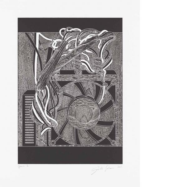 Analia Saban, Computer Fan (Woodcut), 2026