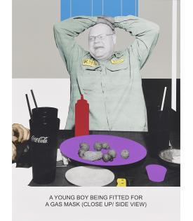 John Baldessari, The News: A Young Boy Being Fitted For a Gas Mask, 2014