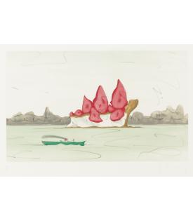 Claes Oldenburg, Proposed Monument for Mill Rock, East River, NYC: Slice of Strawberry Cheesecake